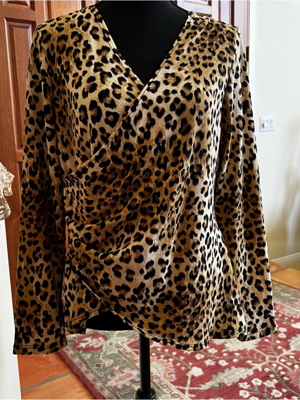 Vintage 180 Cheetah Print Layered Polyester Spandex Blouse Top V Neck Size L